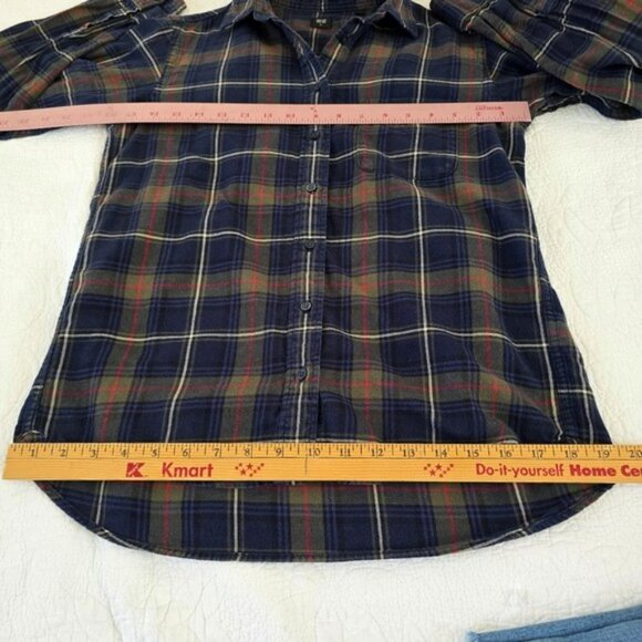 UniQlo Women's Button Down Flannel Shirt Size XS Green Blue Plaid Grunge Retro - Picture 8 of 12